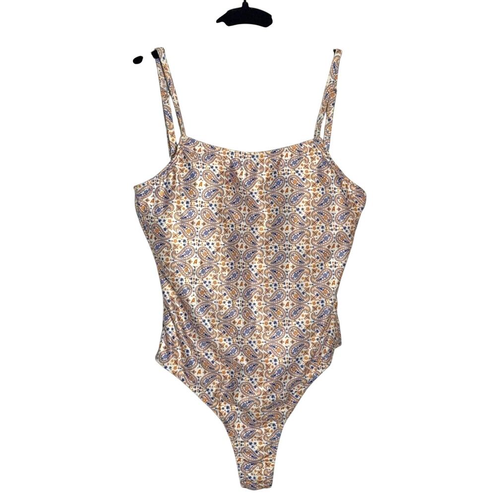NWOT Aperol Paisley Print High Cut Cheeky One-Piece Bathing Suit Size Medium